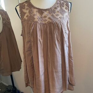 Style & Co. Lace Detail Blouse - Taupe